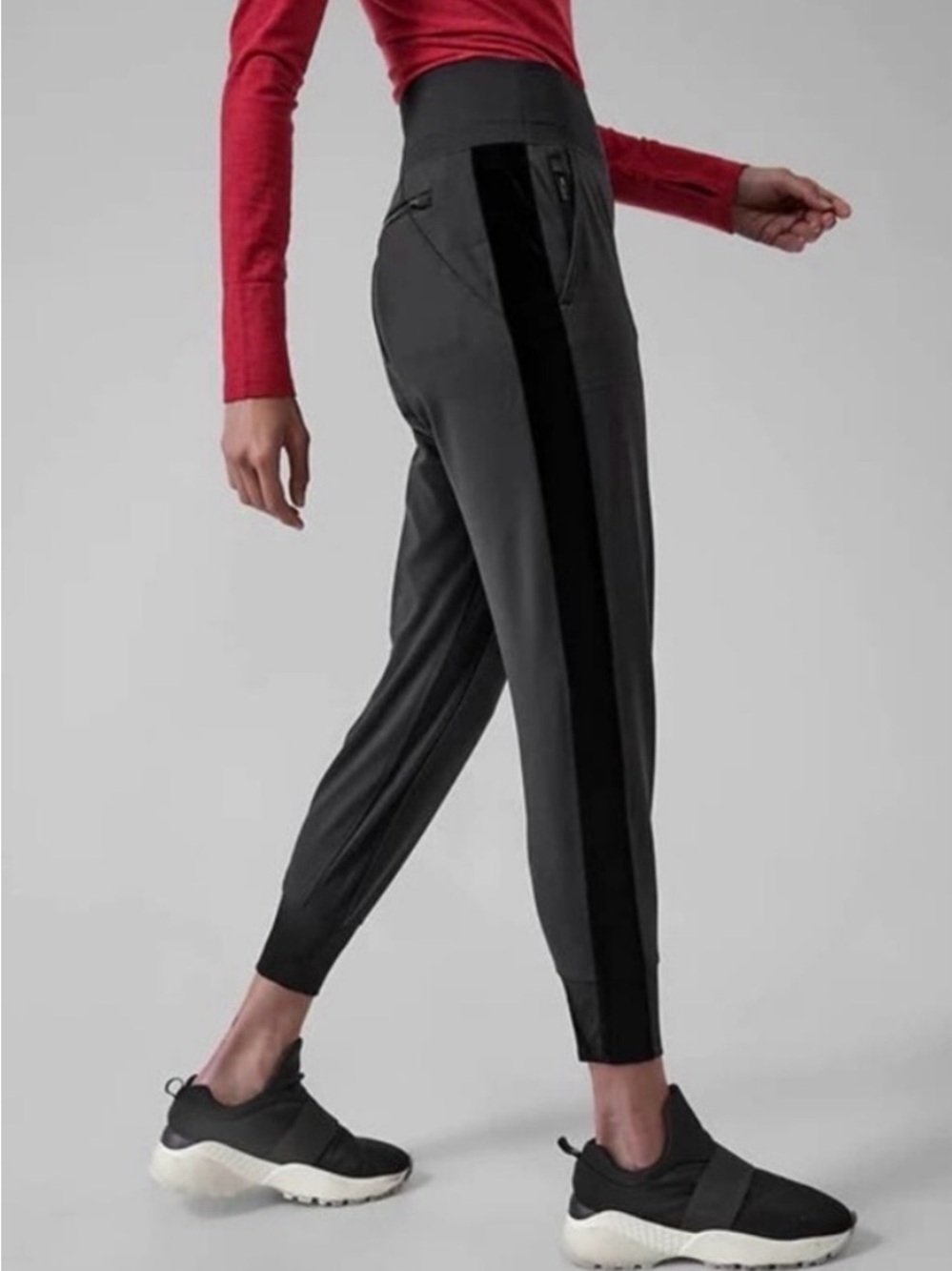 Athleta Charcoal Gray Track Joggers with Black Side Stripe